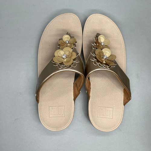 FitFlop Lulu Blumen Damen-Sandalen Größe 8 beige Zehensteg Flip-Flop Sandalen - Bild 8 von 12