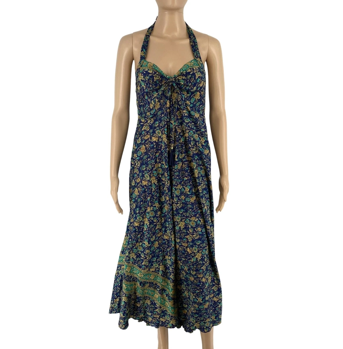 Vestito Midi Donna Elegante In Pieghe, Stampa Floreale, Senza Maniche, Scollo Rotondo, Per Estate E Spiaggia