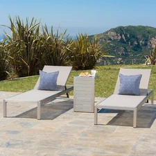 Allen Modern Outdoor 3-Piece Gray Mesh Chaise Lounge Set with C-Shape End Table