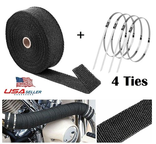 16 Feet Fiberglass Exhaust Header Pipe Heat Wrap Insulation Tape + 4 Ties Kit US - Picture 12 of 12