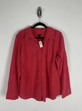 Nwt Talbots Leaf Embroidered Shirt Size XL Red Cotton Long Sleeve Button