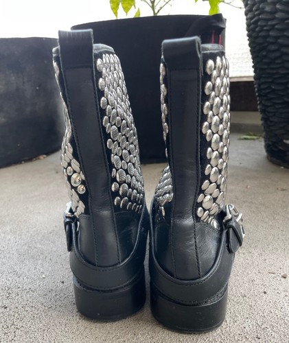 Rebecca Minkoff Women's Saida Studded Leather Moto Boots Size 8.5 Black - Picture 10 of 10