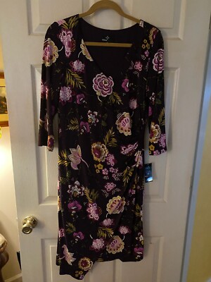 Ronnie Nicole dress purple with multi color roses/ fully lined sz 12 new