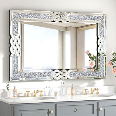 Large Crystal Crush Diamond Mirror Vanity Silver Decorative Mirrors Wall Hanging