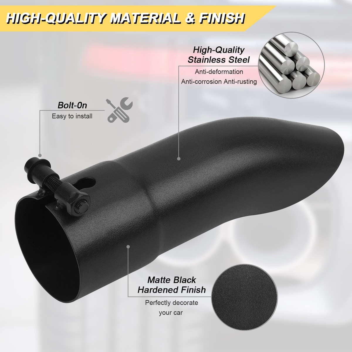 Upower Diesel Exhaust Tip 2.5 Inlet/Outlet 9 Long Turn Down Exhaust Tip Stainless Steel Bolt-On 2.5 inch Turn Down Tail Pipe Tips