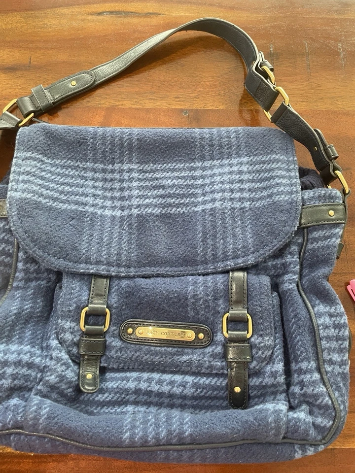 Juicy Couture синий шерсти Tartan клетку наплечная сумка сумка сумочка Дамская сумка Y2K - Изображение 3 из 4