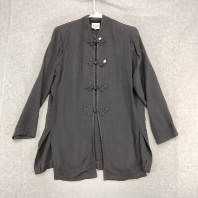 VTG R&M Richards Karen Kwong Mandarin Top Wmns Sz 14 Black Tunic Toggle Buttons