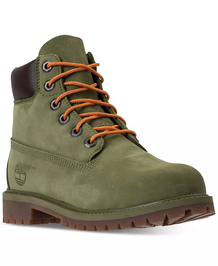 Timberland Kids Junior's Premium 6 Inch Leather Boots Waterproof Green TB0A1MNE