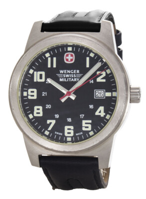 Wenger Swiss Military Dial Black Leather Strap Men's Watch 7290XZ