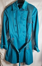 Green With Envy Women's Double Breasted Trench Raincoat Teal Belted Size Large