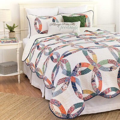 C&F Home Heritage Double Wedding Ring Luxury Vintage Patchwork King Sham 3 Pi...