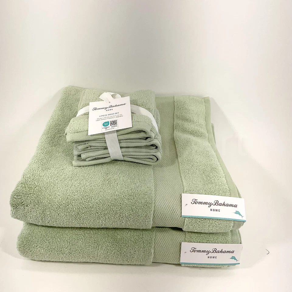 Tommy Bahama 2 Baños 4 Toallitas - Oeko-Tex Secado Rápido 6 Set Verde Nuevo Foto 2 de 4