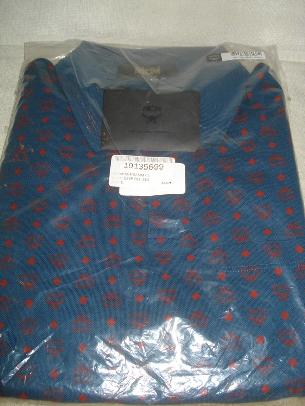 100% AUTHENTIC NEW MEN MCM DEEP BLUE PRINT COLLARED POLO SHIRT US L