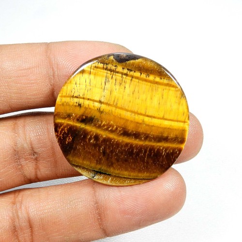 Natural Yellow Flashy Tiger Eye Cabochon Round Shape Gemstone Loose 47 Cts #8705 - Picture 4 of 7