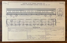 Denver & Rio Grande Western D&RGW RR Silver Gull Sleeper Car 1135 Blueprint