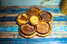 A food or snack dish with 6 handmade wooden circles from Egypt Antiques