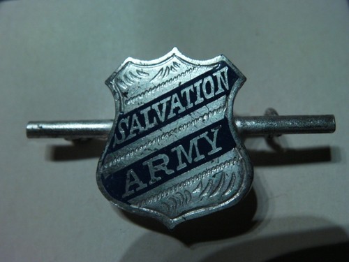 VINTAGE STERLING SILVER SALVATION ARMY SHIELD PIN Uniform Badge Blue Lettering