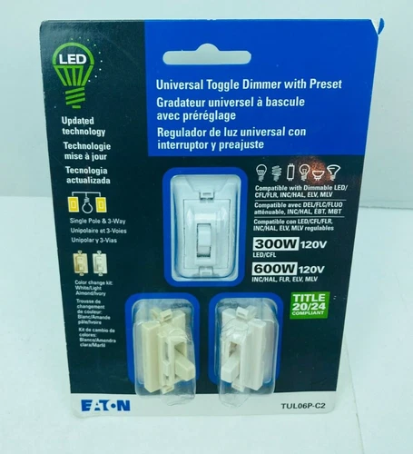 Eaton TUL06P-C2-KB-LW Toggle Dimmer, Polycarbonate, 120 Volt Brand New Tan White