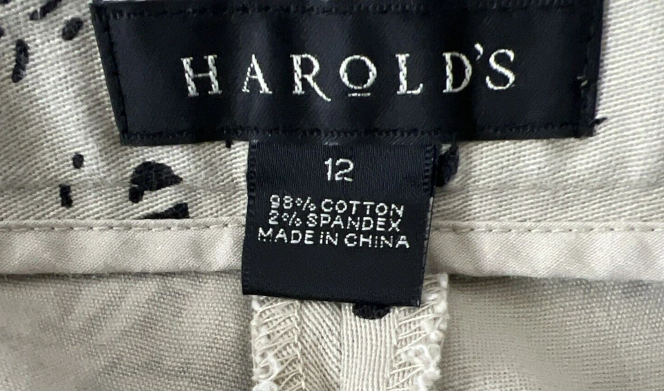 Pantalones Harolds Vintage Para Mujer Talla 12 Negro Beige Paisley Aberturas Elastizados Foto 3 de 4