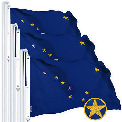 G128 3 Pack: Alaska AK State Flag  6x10 Ft Embroidered 220GSM Spun Polyester