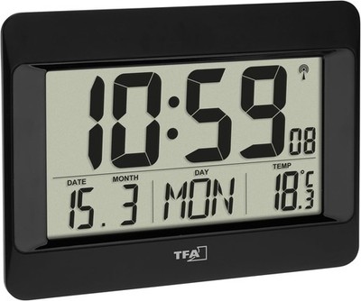 TFA Dostmann Wanduhr digital, 60.4519.01, Funkuhr mit Innentemperatur,