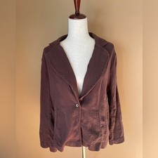 Free People Jacket Blazer Button Sz Medium Brown Boho Linen Forest Fairy