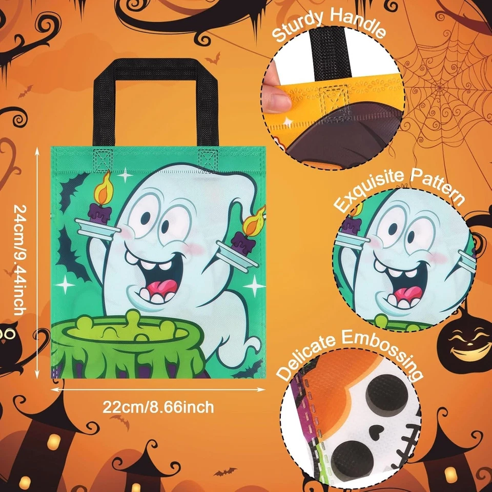 24 Pcs Halloween Treat Bags, Reusable Tote with Handles, 6 Designs for Candy - Image 2 of 4