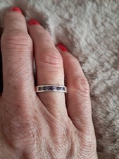 Sterling Silver Eternity Ring With 4 Rectangular Purple Stones Size K. Beautiful