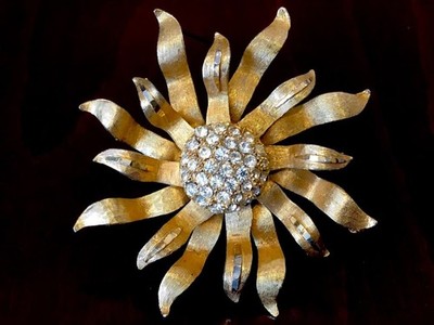 Vintage BSK goldfarbene Brosche 7 cm Modeschmuck, gebraucht