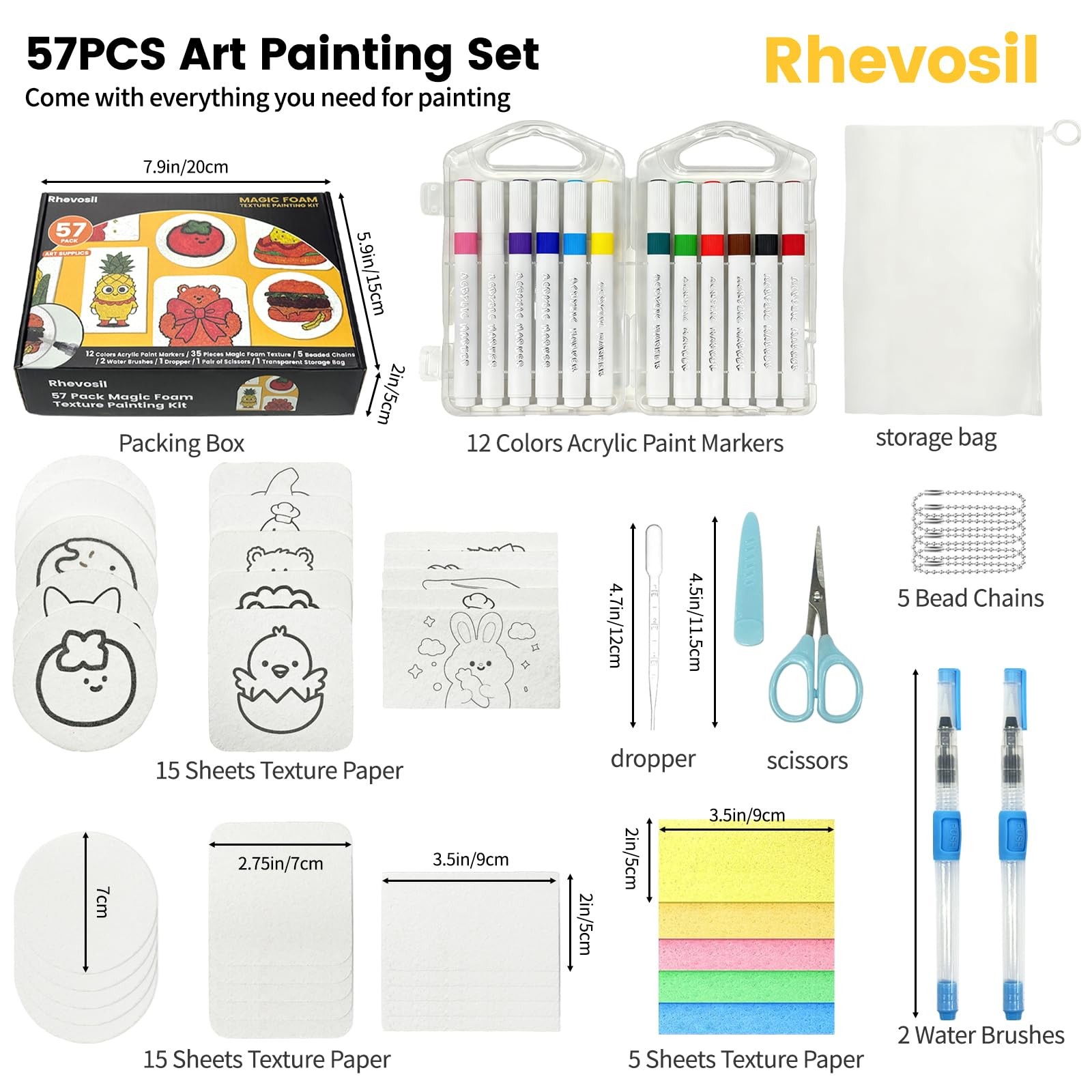 Rhevosil 57 Pcs Magic Foam Texture Painting Kit, Magical 3D Effect Painting K...