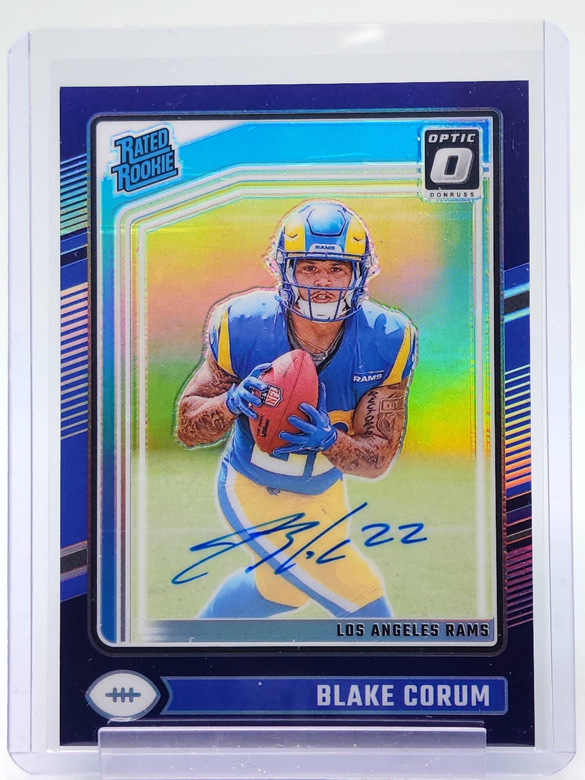 Blake Corum 2024 Donruss Optic Rated Rookie RPS Autograph Purple /35 Q0014 RC