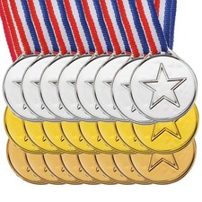 24Pcs 1.5" Mini Plastic Gold Silver Bronze Winner Award Medals with Ribbon