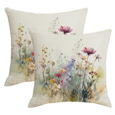Spring Summer Floral Throw Pillow Covers 20x20 Set of 2 Colorful Wildflower O...
