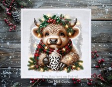 Christmas Highland Cow theme Dish Towel, 12x12, FREE ship, hand towels, choice