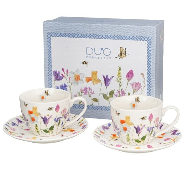 Tasse Teetasse Kaffeetasse 2Er Set 270 Ml Weiß Porzellan Mit Untertasse GeblüMt-image