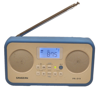 Sangean PR-D19 FM Stereo/AM Digital Tuning White Portable Radio Alarm Clock, AUX