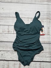 Lands' End Teal Green One Piece Ruched Swimsuit Bathing Suit Womens Size Medium