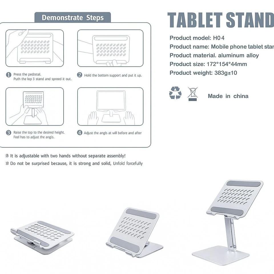 Desktop Tablet Stand Adjustable Height Portable Ergonomic Phone & iPad Holder - Image 2 of 4
