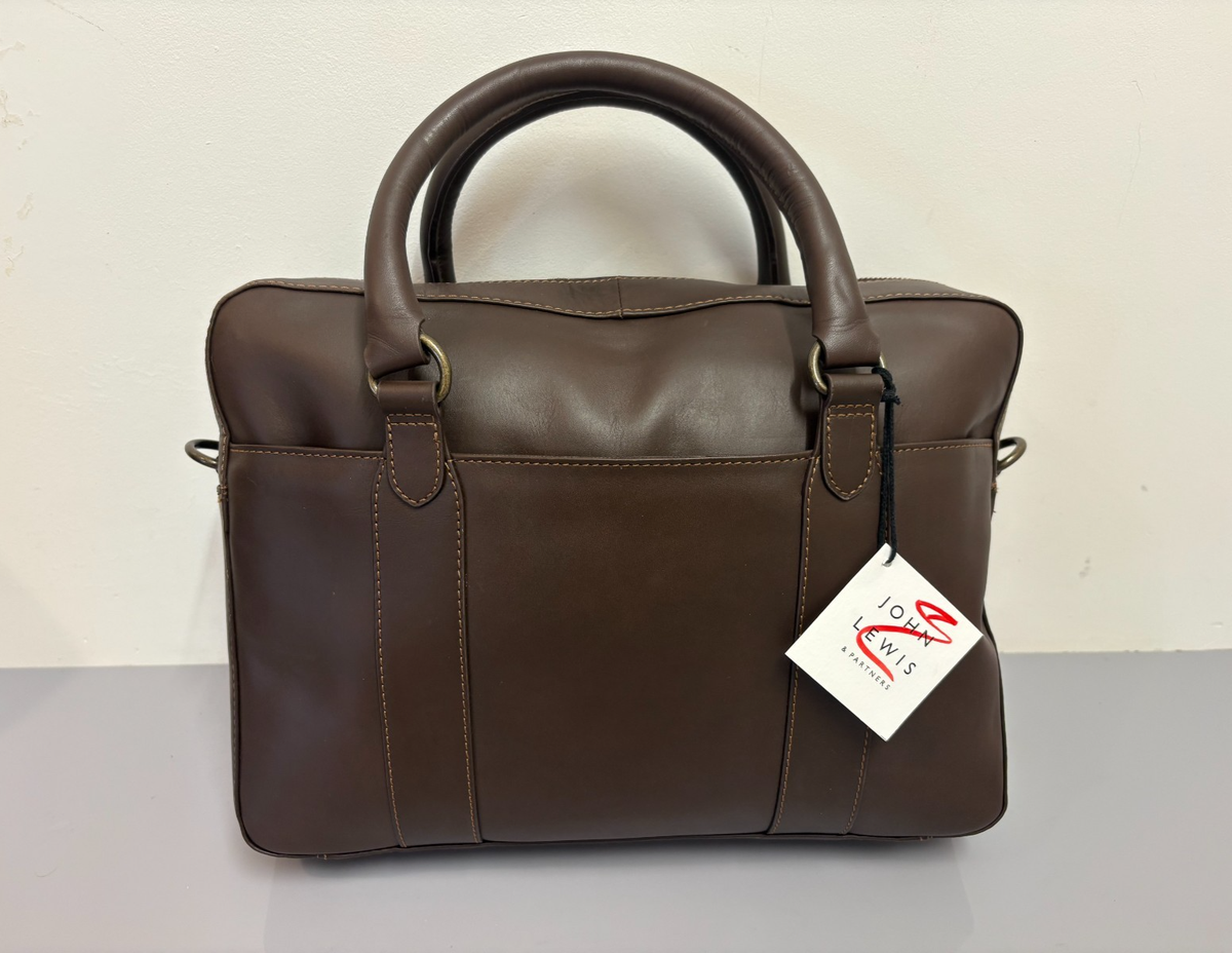John Lewis Edinburgh Leather Briefcase Brown RRP UK