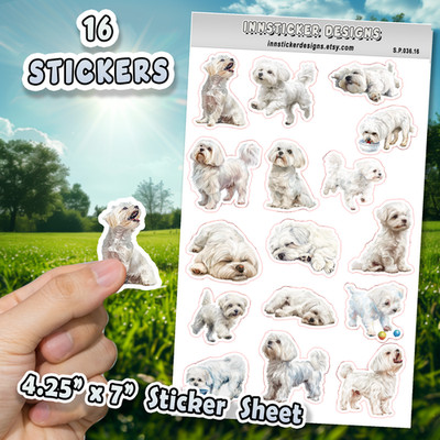 Maltese Dog Stickers for Journals, Scrapbooks, Planners, Glossy, Matte