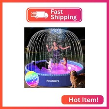 Pawtners Large Foldable Kiddie Pool with Sprinkler RGB LED Light 72''