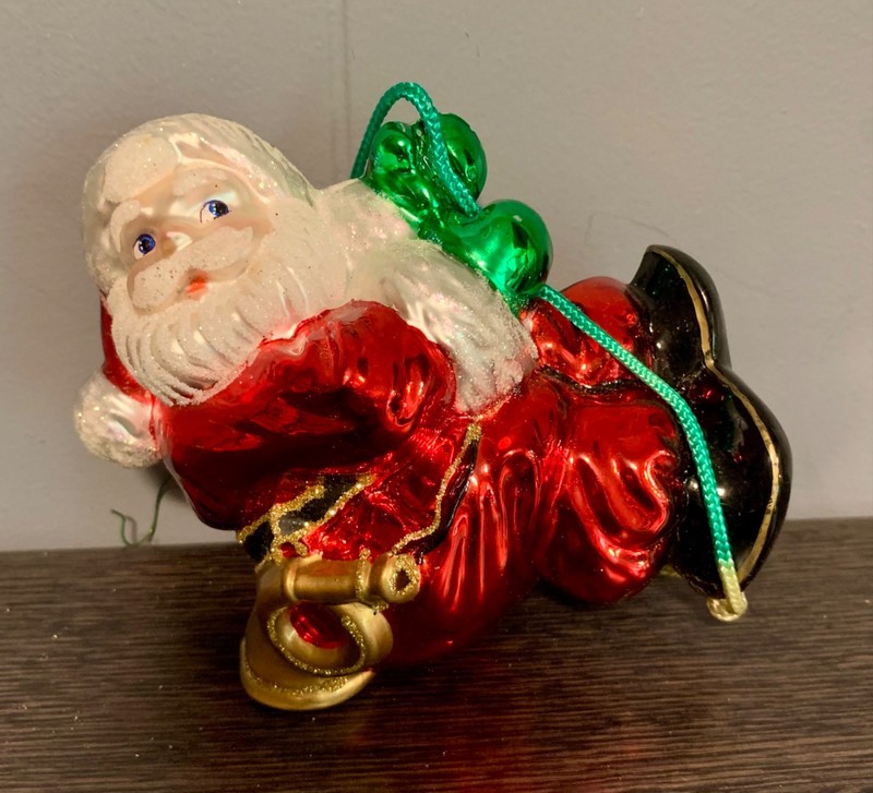 RARE KURT ADLER SANTA CLIMBING A ROPE CHRISTMAS ORNAMENT POLINAISE HAND BLOWN