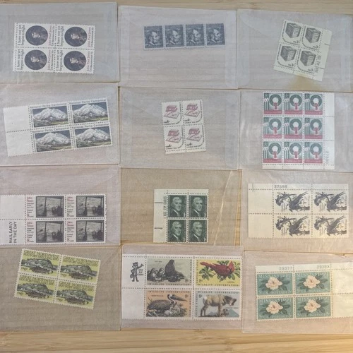 US Stamp Plate Block Lot 12 Blocks MNH MH Mint Collection Glassines Vintage