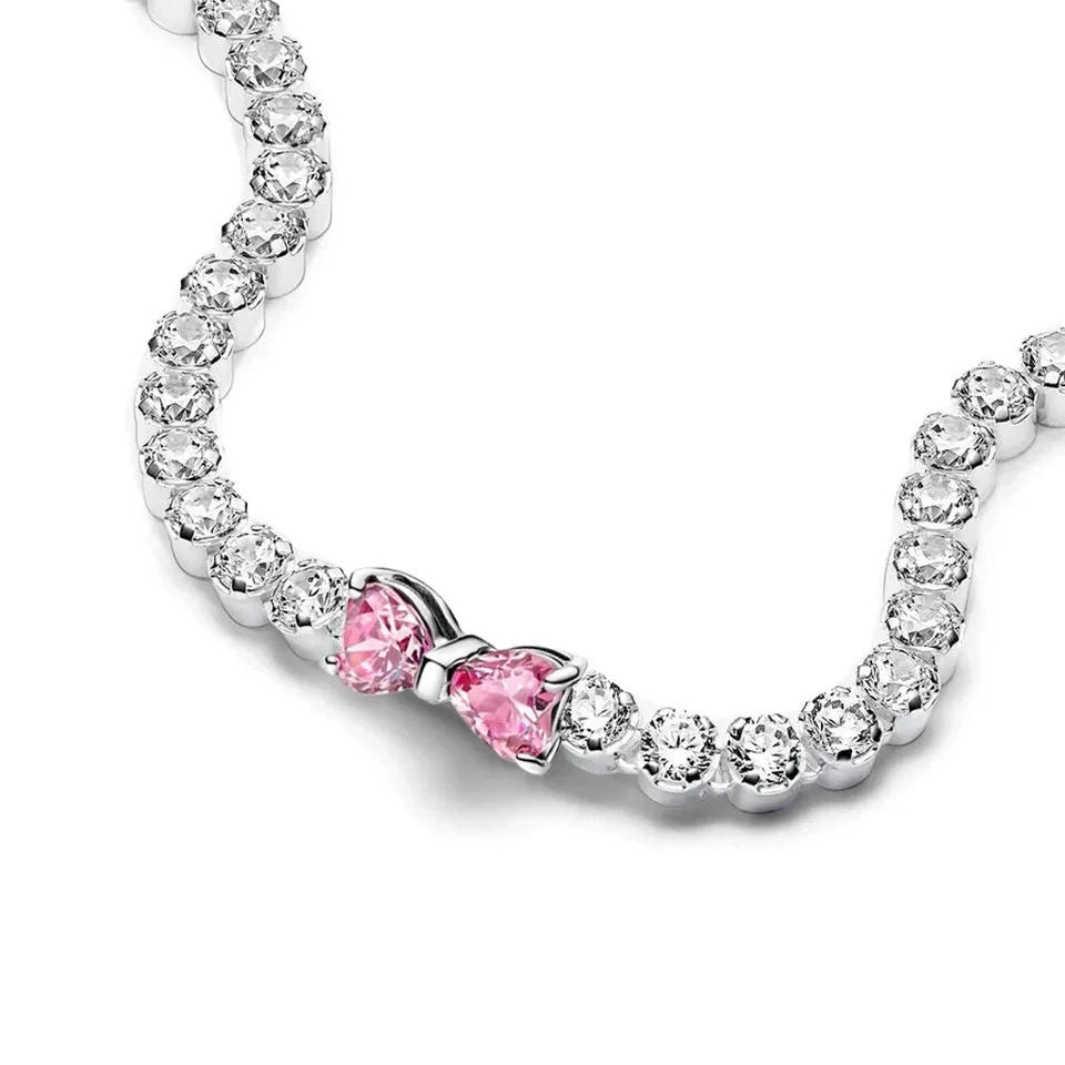 Brazalete Corazón Plata Esterlina 925 Mujer Rosa Arco Piedra Eslabón Hágalo Usted Mismo Joyería en Capas Foto 3 de 4