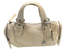 Tula Leather Mini Top Handle  Bag Cream Beige Real Leather Y2K Small Handbag Zip