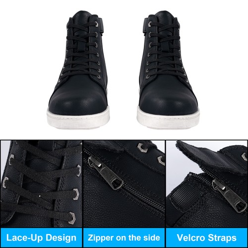 Men's Motorcycle Genuine Leather Combat Boots For Men Biker Boots with Lace-Up - Picture 11 of 13