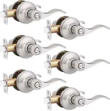 6PK Privacy Door Lever Keyless Locking Stainless Steel for Interior Bed/Bath