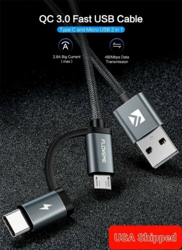 3.0 Micro USB Type C Cable Fast Charging 2in1 Type-C Cable 🇺🇸 sold and shipped - Picture 2 of 9