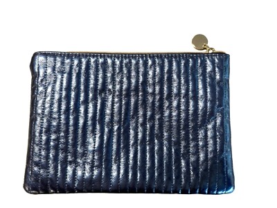 Metallic Blue Nordstrom Tote Makeup Pouch Cosmetics Bag With Zipper Purse