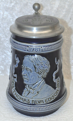 Thomas Alva Edison - Sammlerkrug mit Zinndeckel 0,5 l  - 1981